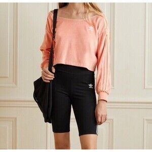 Adidas Womens Y2K Pink Scoopneck Pullover Streetwear Cropped Sweatshirt SZ M